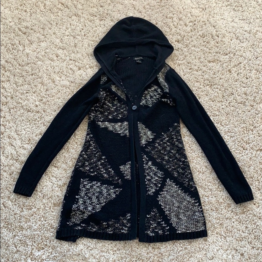 Long sweater cardigan with hood